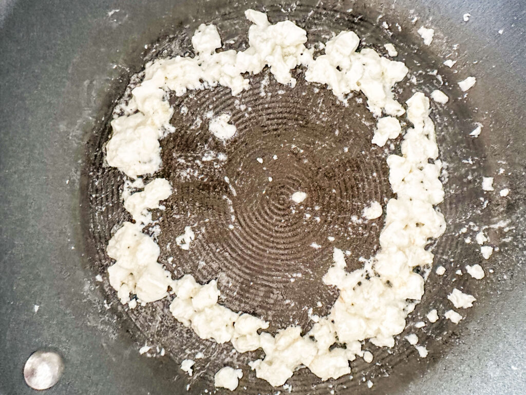 Ring onf feta cheese in a pan